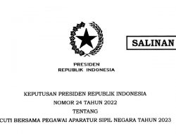Ini Keppres 24/2022 tentang Cuti Bersama ASN Tahun 2023