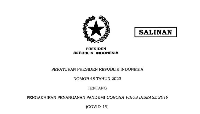 Pemerintah Terbitkan Perpres Pengakhiran Penanganan Pandemi COVID-19
