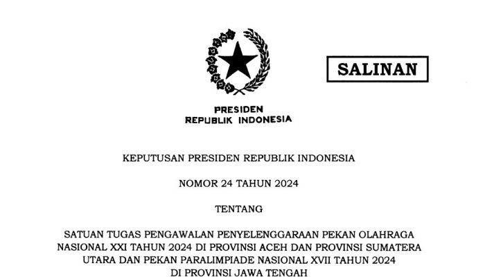 Presiden Bentuk Satgas Pengawalan Penyelenggaraan PON dan Peparnas 2024